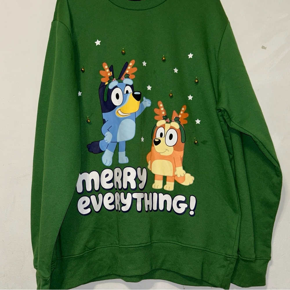 Bluey Christmas Men's Green Bluey Sweatshirt Jingle Bells Merry Everything NEW